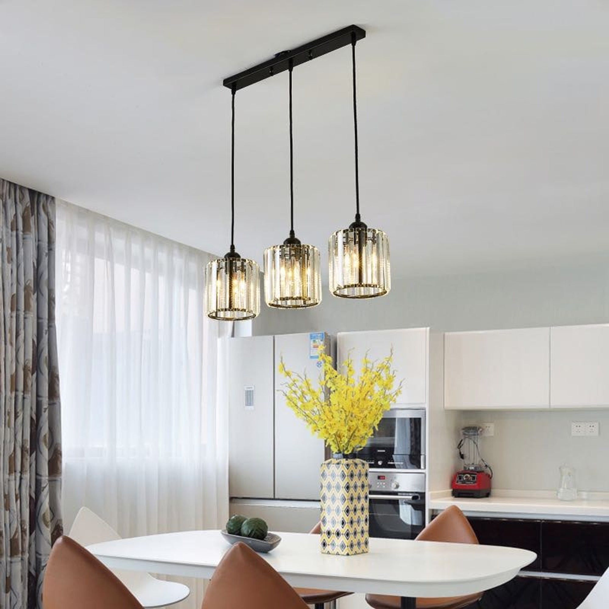 Cluster Pendant Light Adjustable Cylindrical Glass Shade - Image 6