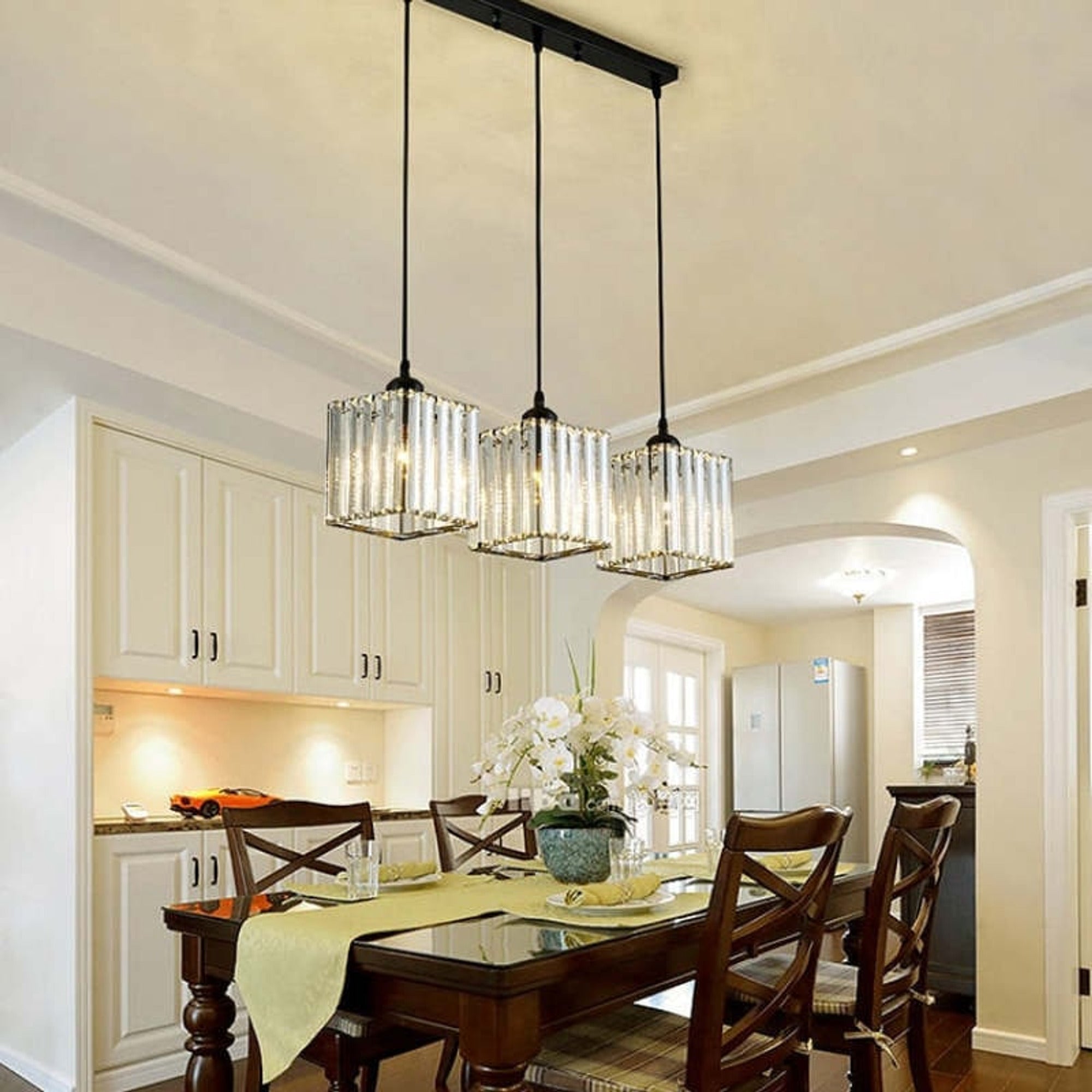 Cluster Pendant Light Adjustable Cylindrical Glass Shade - Image 9