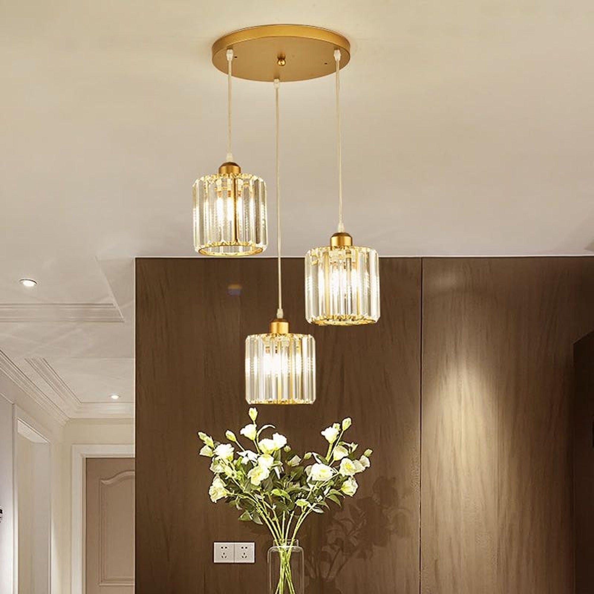 Cluster Pendant Light Cylindrical Glass Adjustable Suspension - Image 4