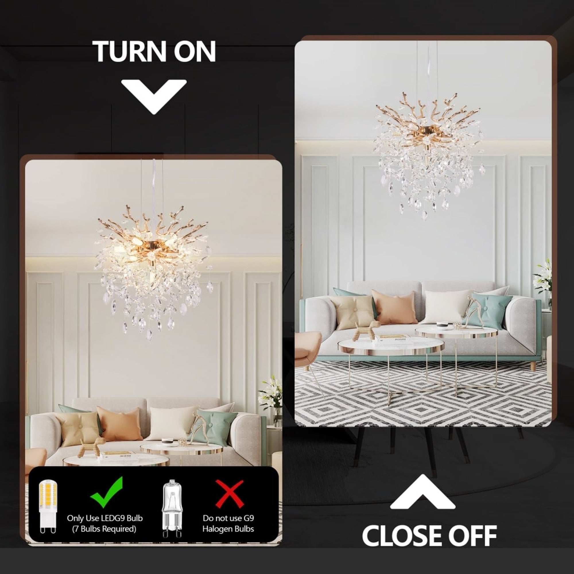 Crystal Branch Chandelier With Gold Metal Branches - Image 10