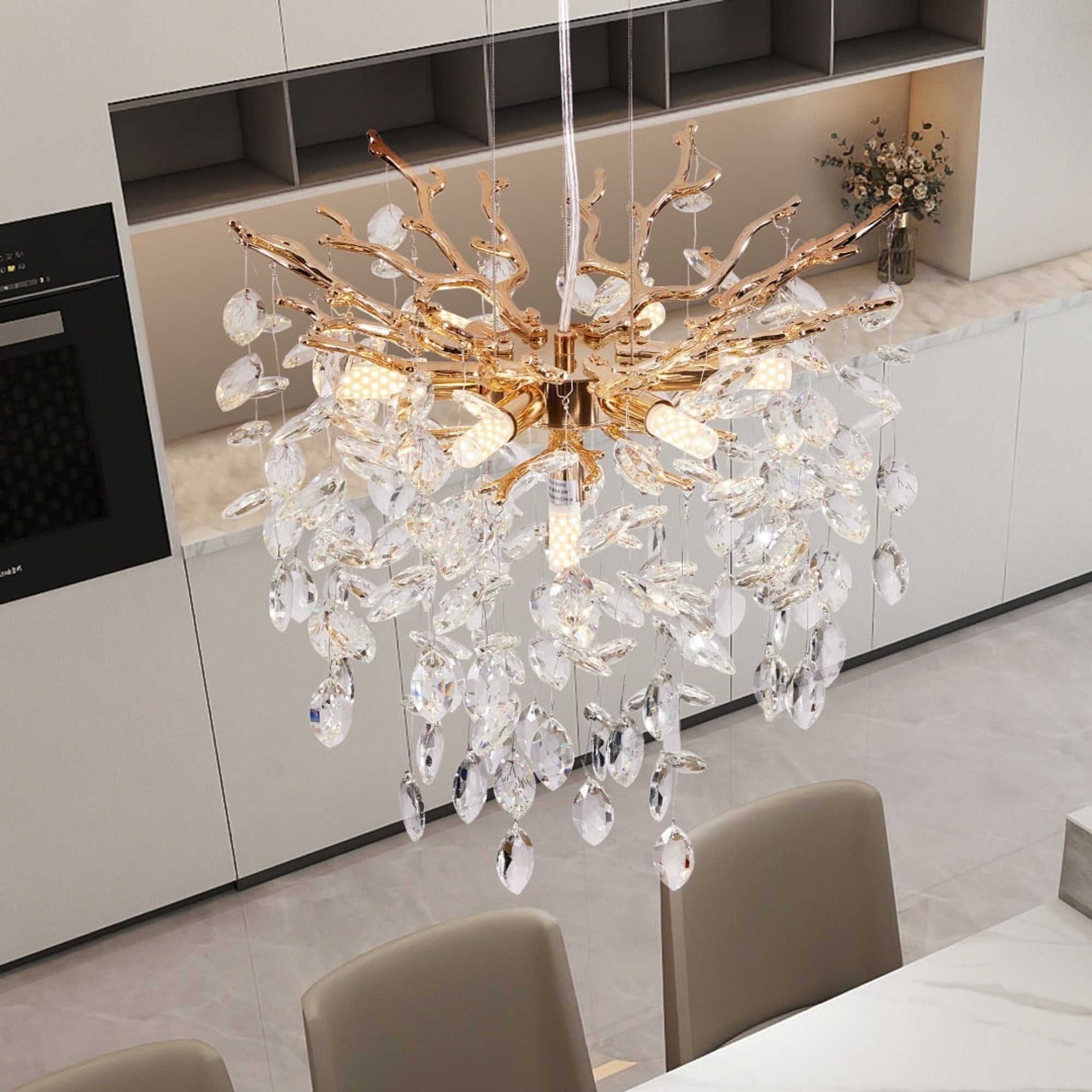 Crystal Branch Chandelier With Gold Metal Branches - Image 2
