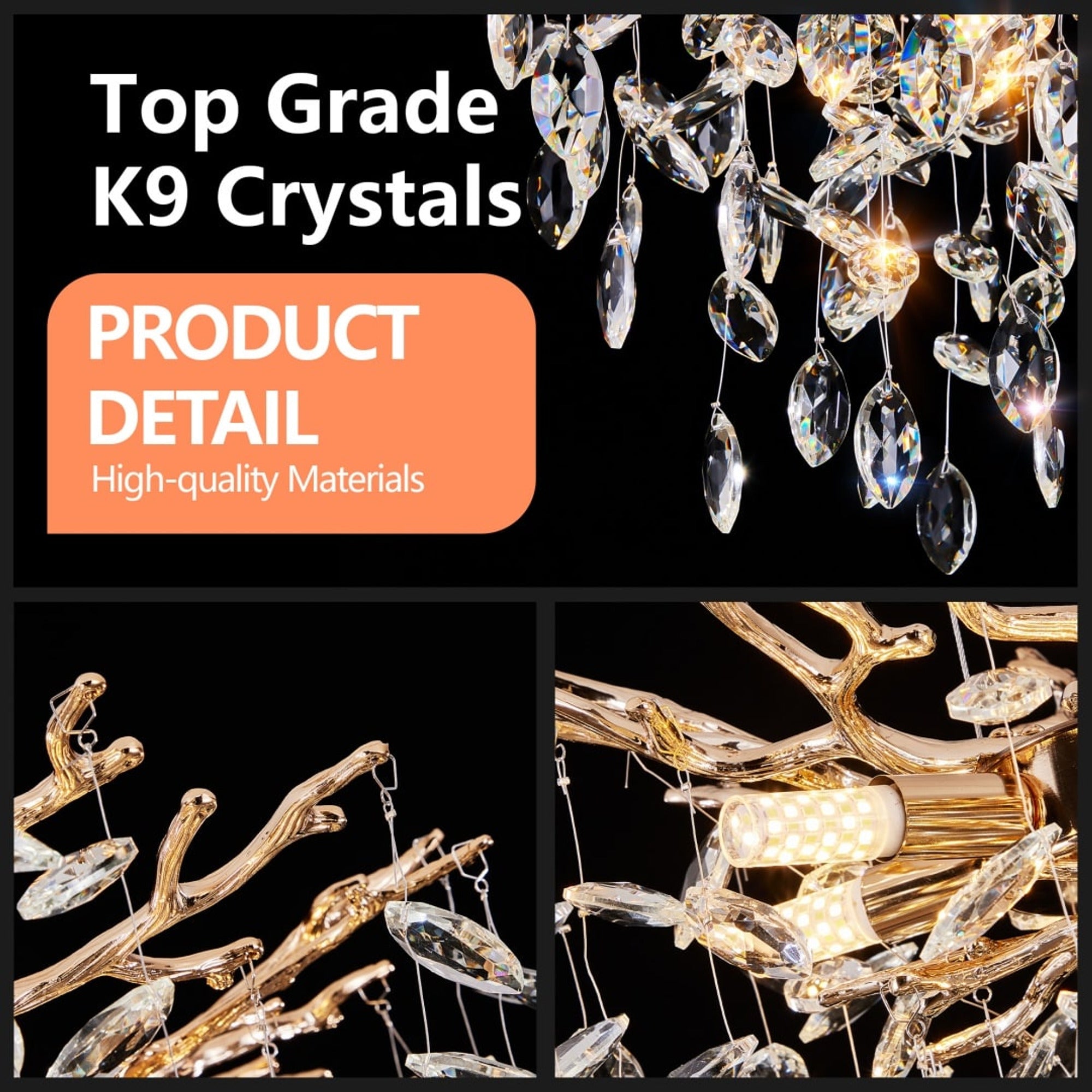 Crystal Branch Chandelier With Gold Metal Branches - Image 3