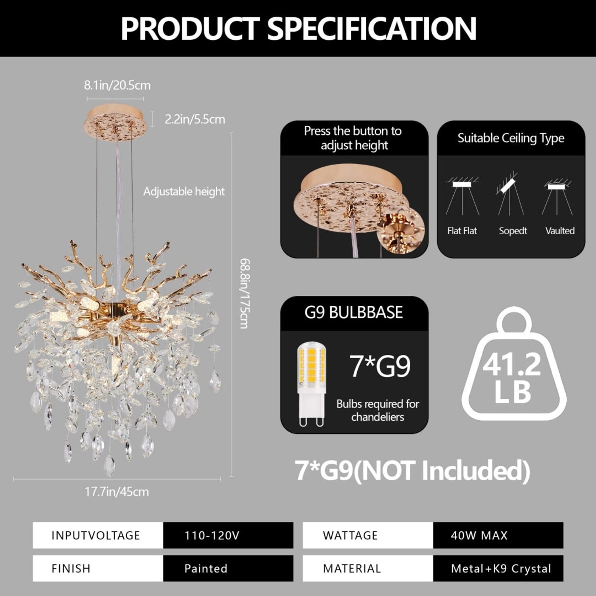 Crystal Branch Chandelier With Gold Metal Branches - Image 4