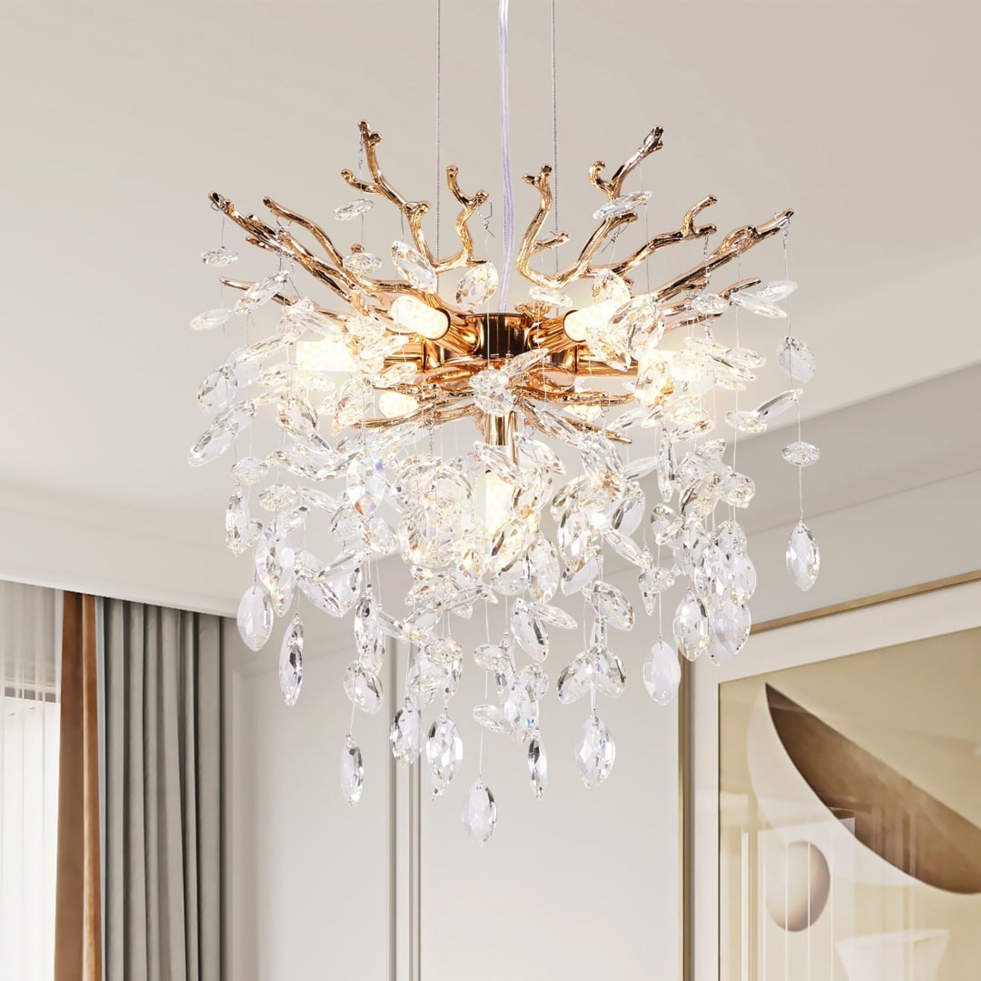 Crystal Branch Chandelier With Gold Metal Branches - Image 5