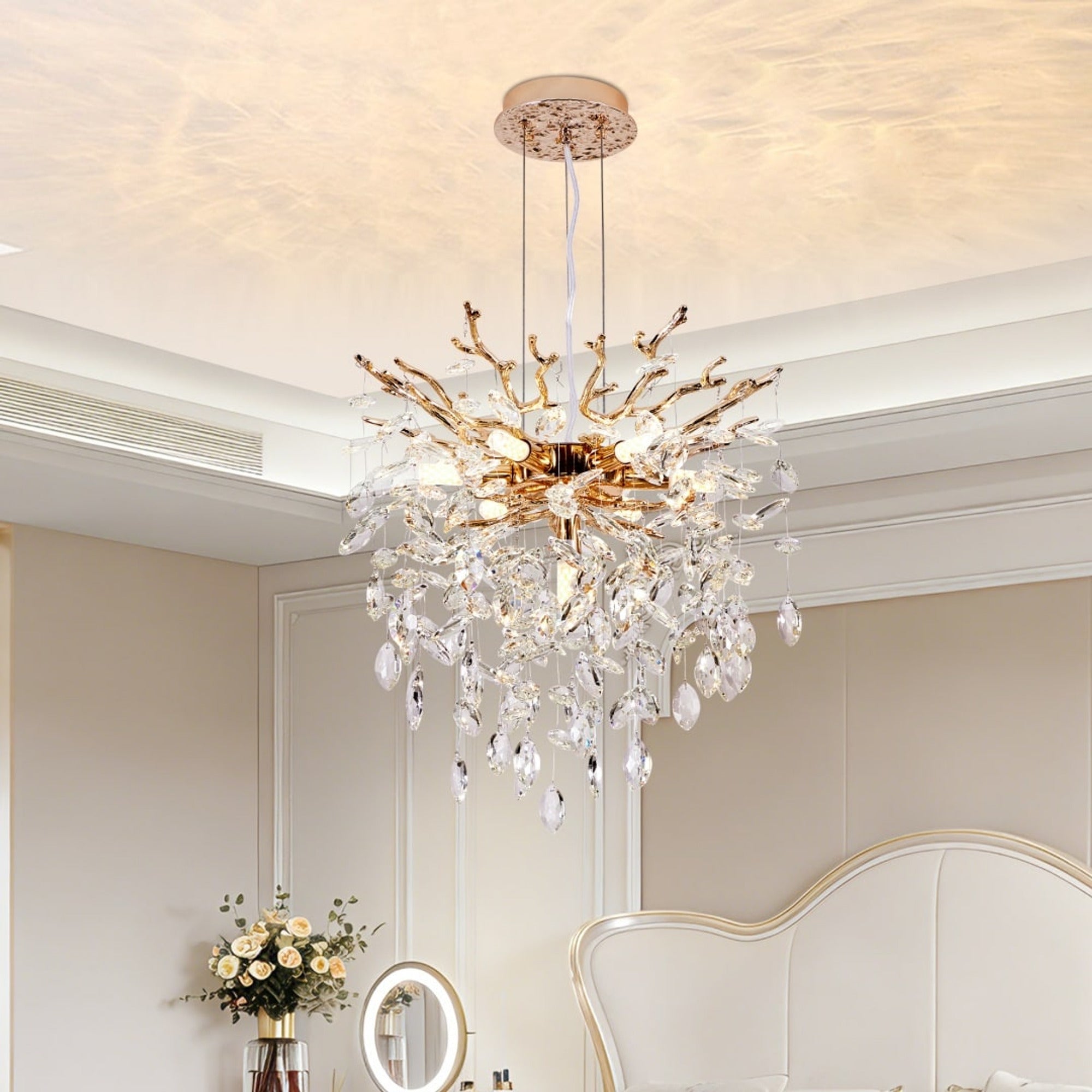 Crystal Branch Chandelier With Gold Metal Branches - Image 6