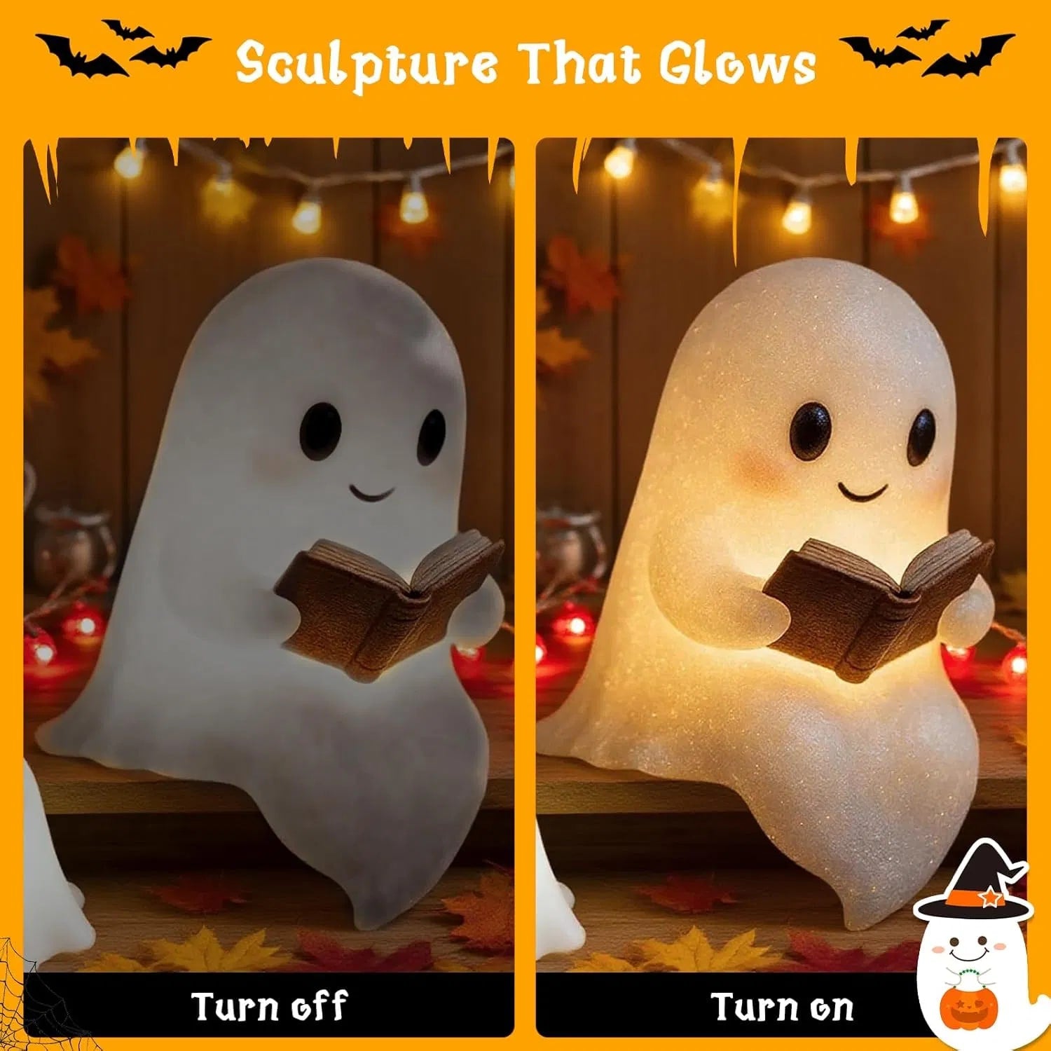 Cute Ghost Reading Book Halloween Table Decorations - Image 4