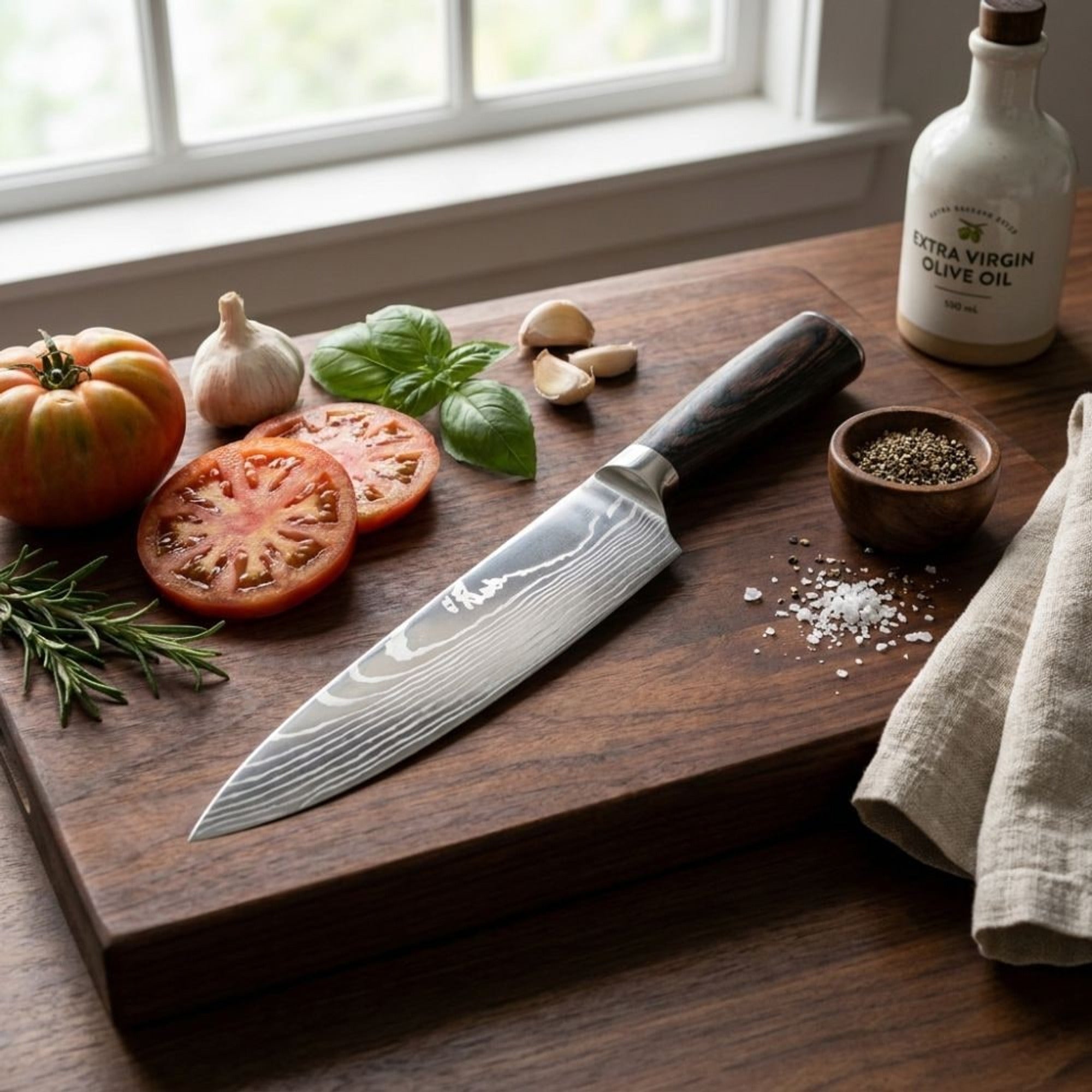 Damascus Chef Knife With 67-Layer Steel Blade And Resin-Wood Handle 20cm - Image 8