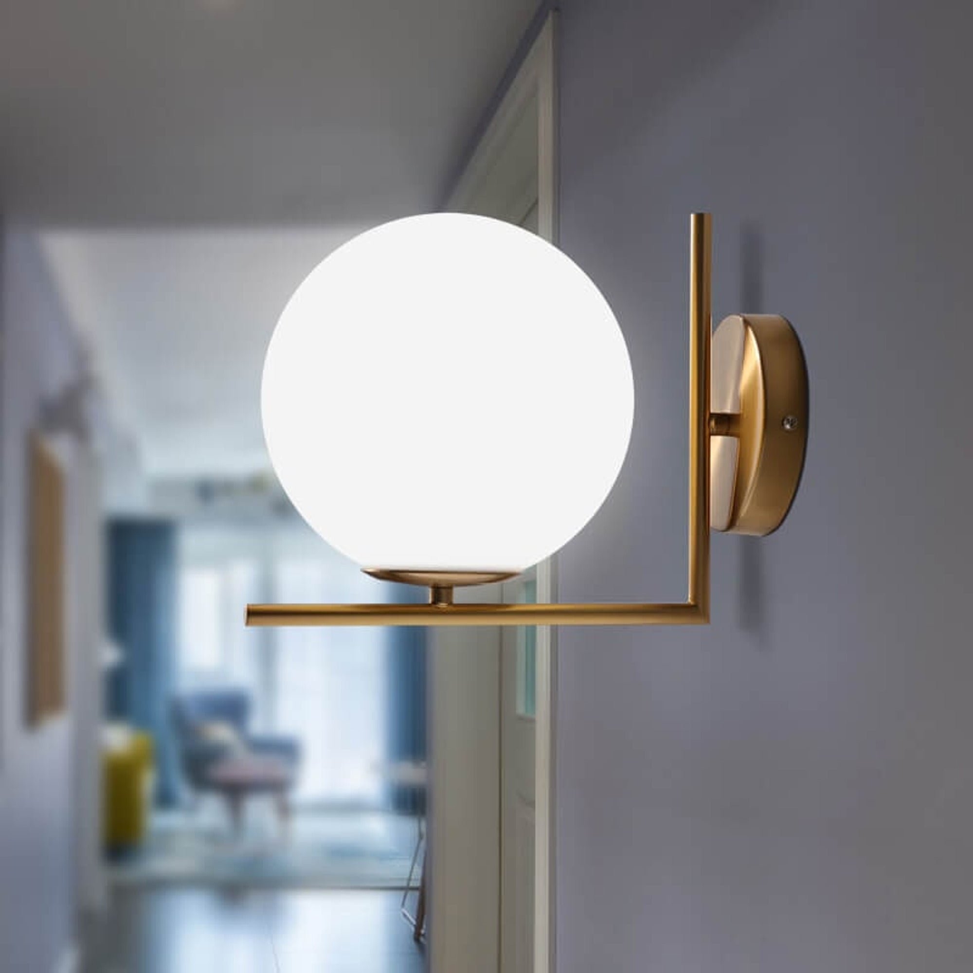 Dimmable Glass Globe Sconces With Brass Arm - Image 2