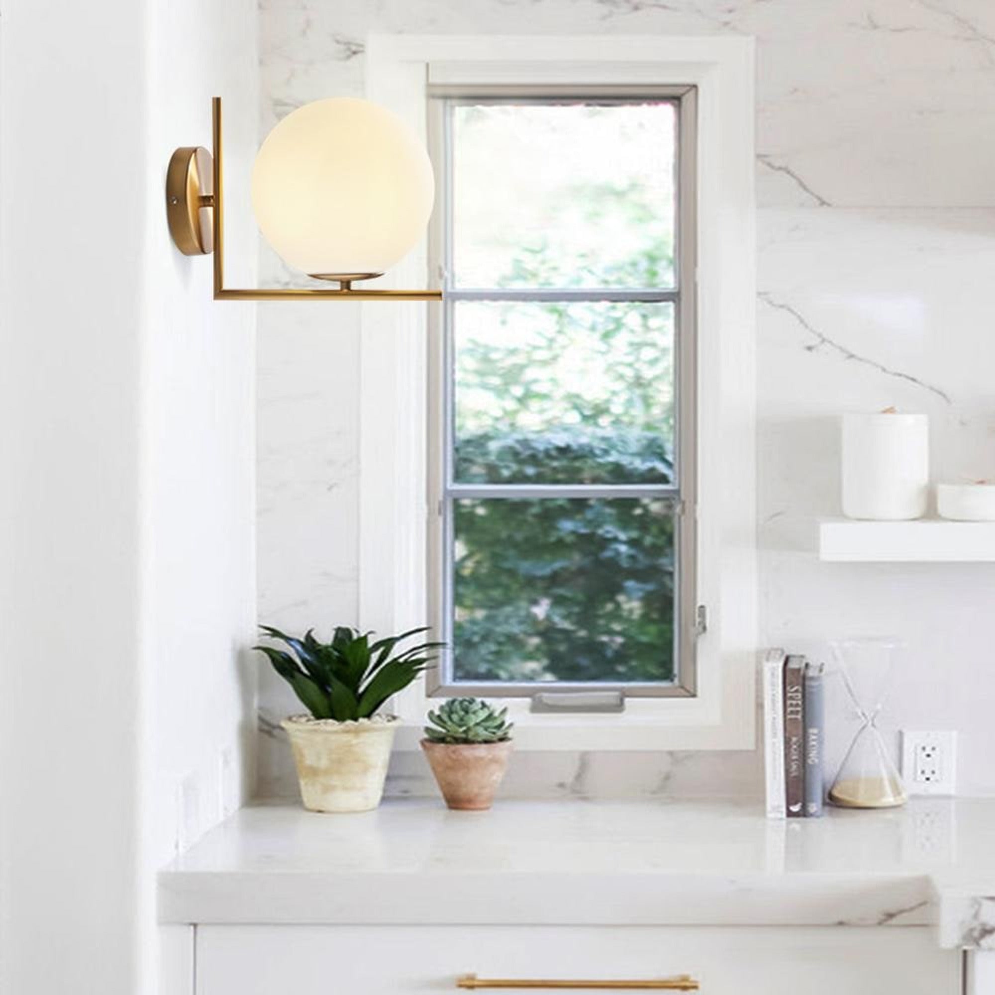 Dimmable Glass Globe Sconces With Brass Arm - Image 4