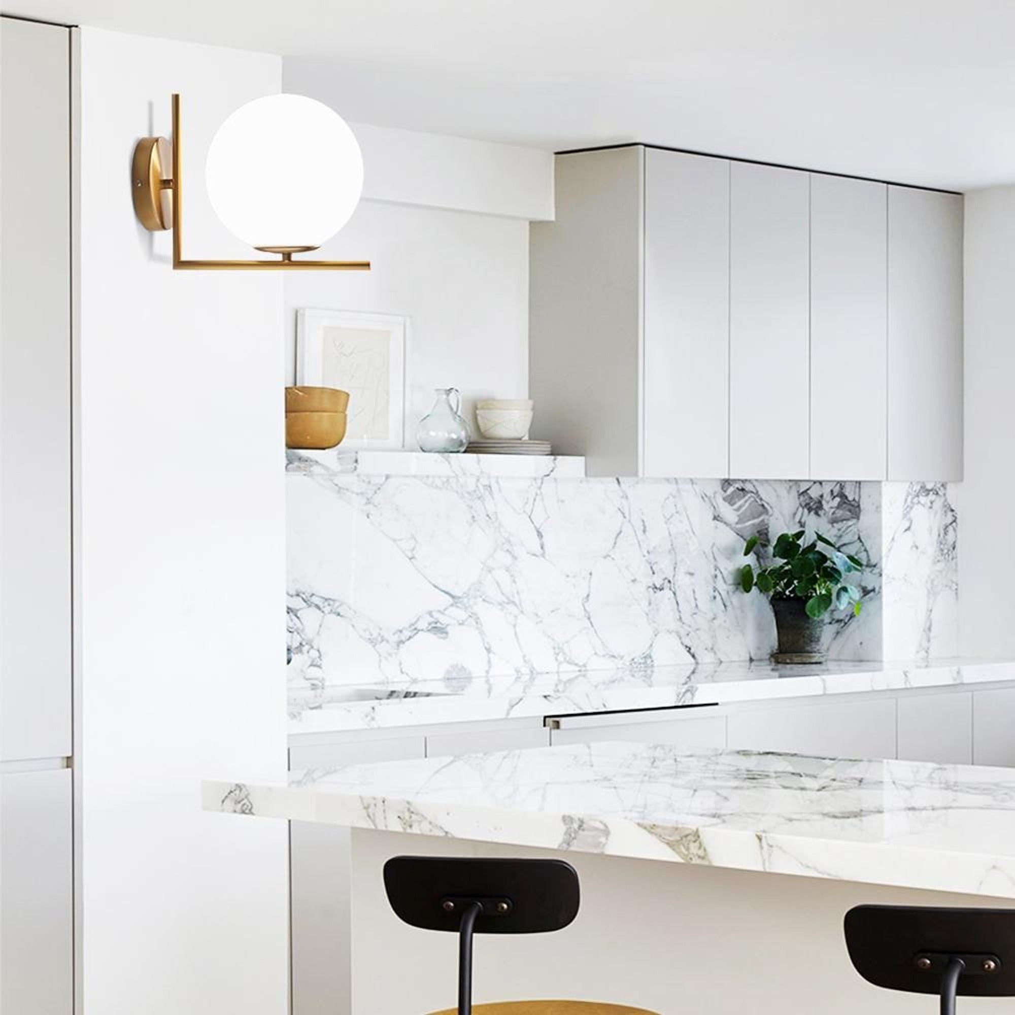 Dimmable Glass Globe Sconces With Brass Arm - Image 6