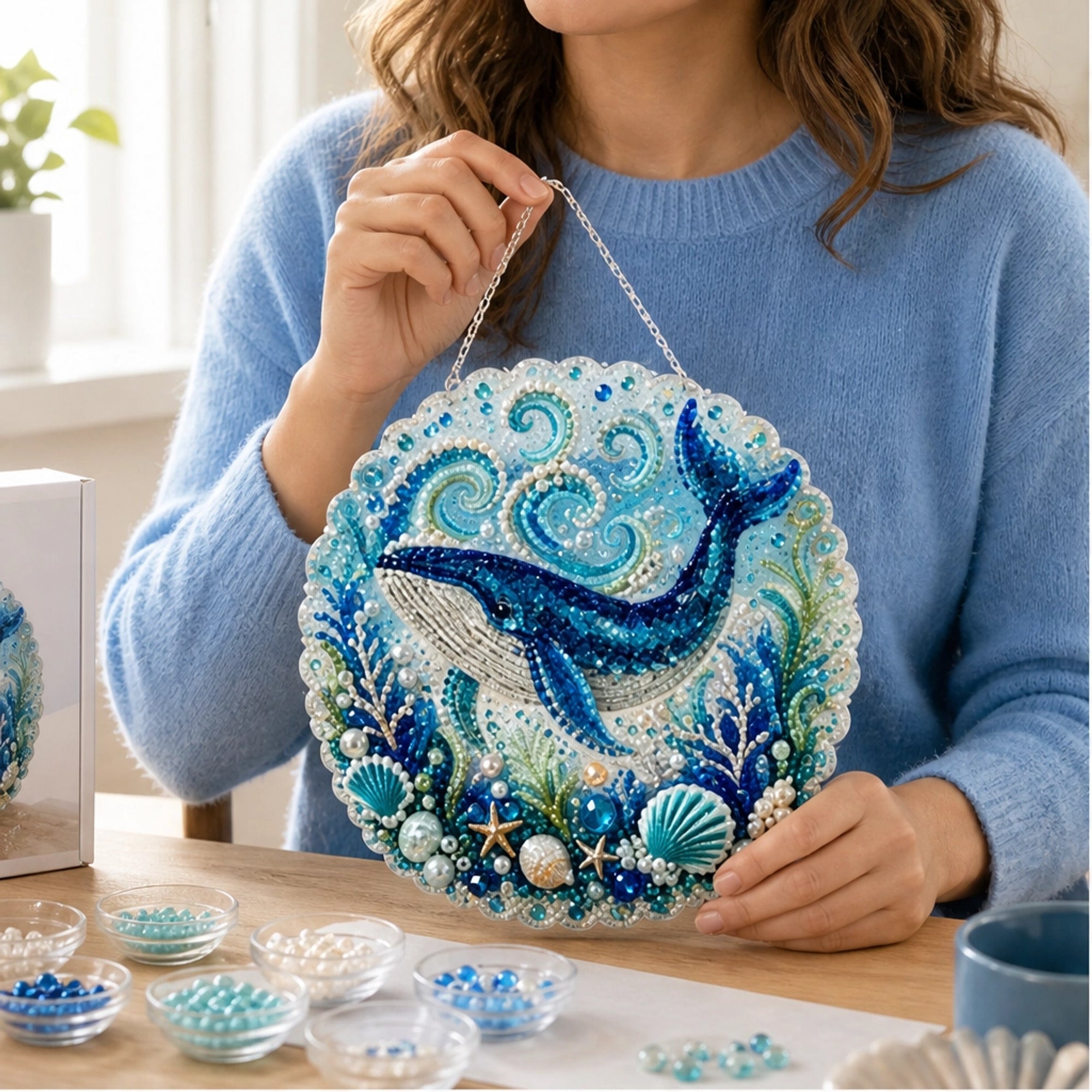 Diy Layered Bead Pearl Art Kit With Round Hanging Plate - Image 6