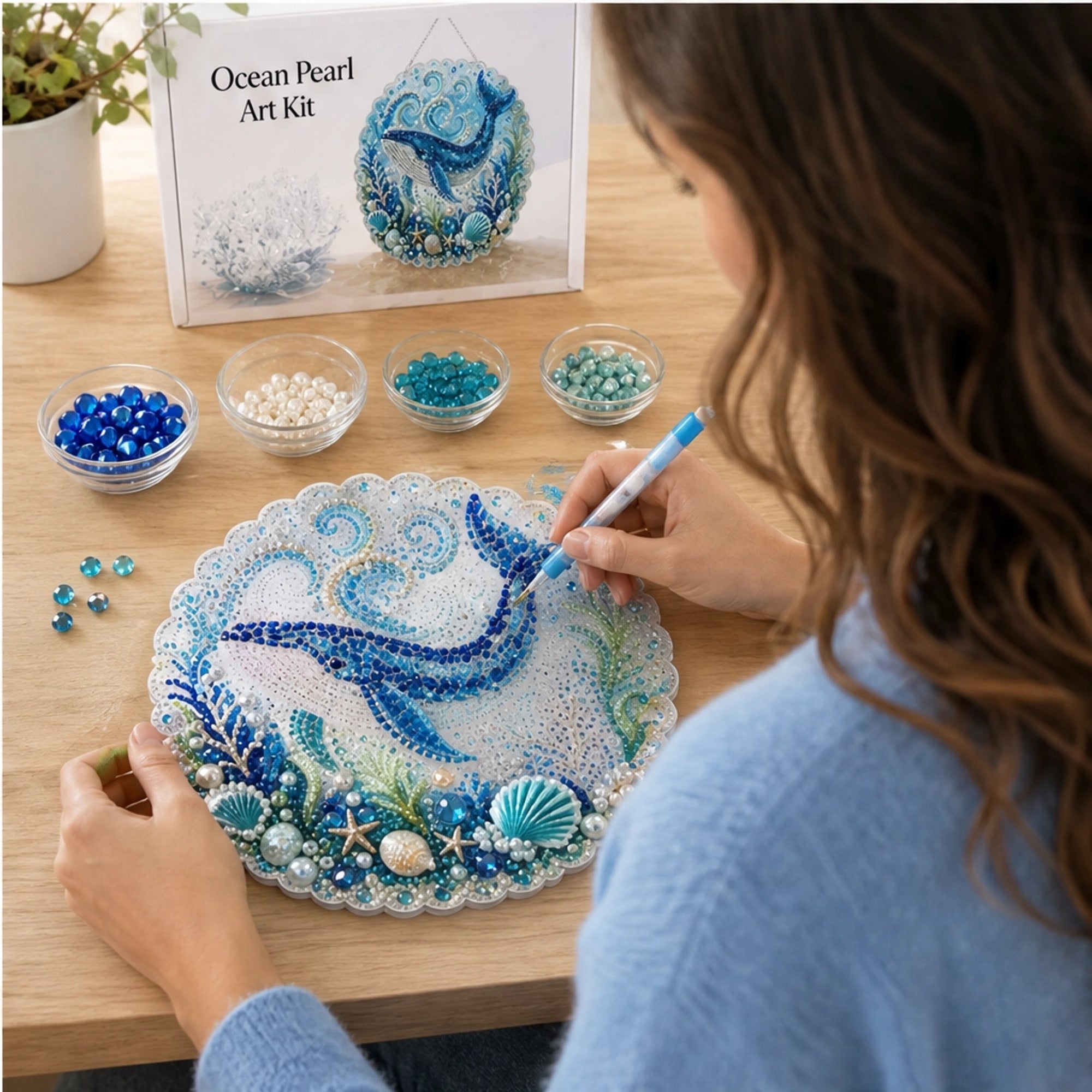 Diy Layered Bead Pearl Art Kit With Round Hanging Plate - Image 9