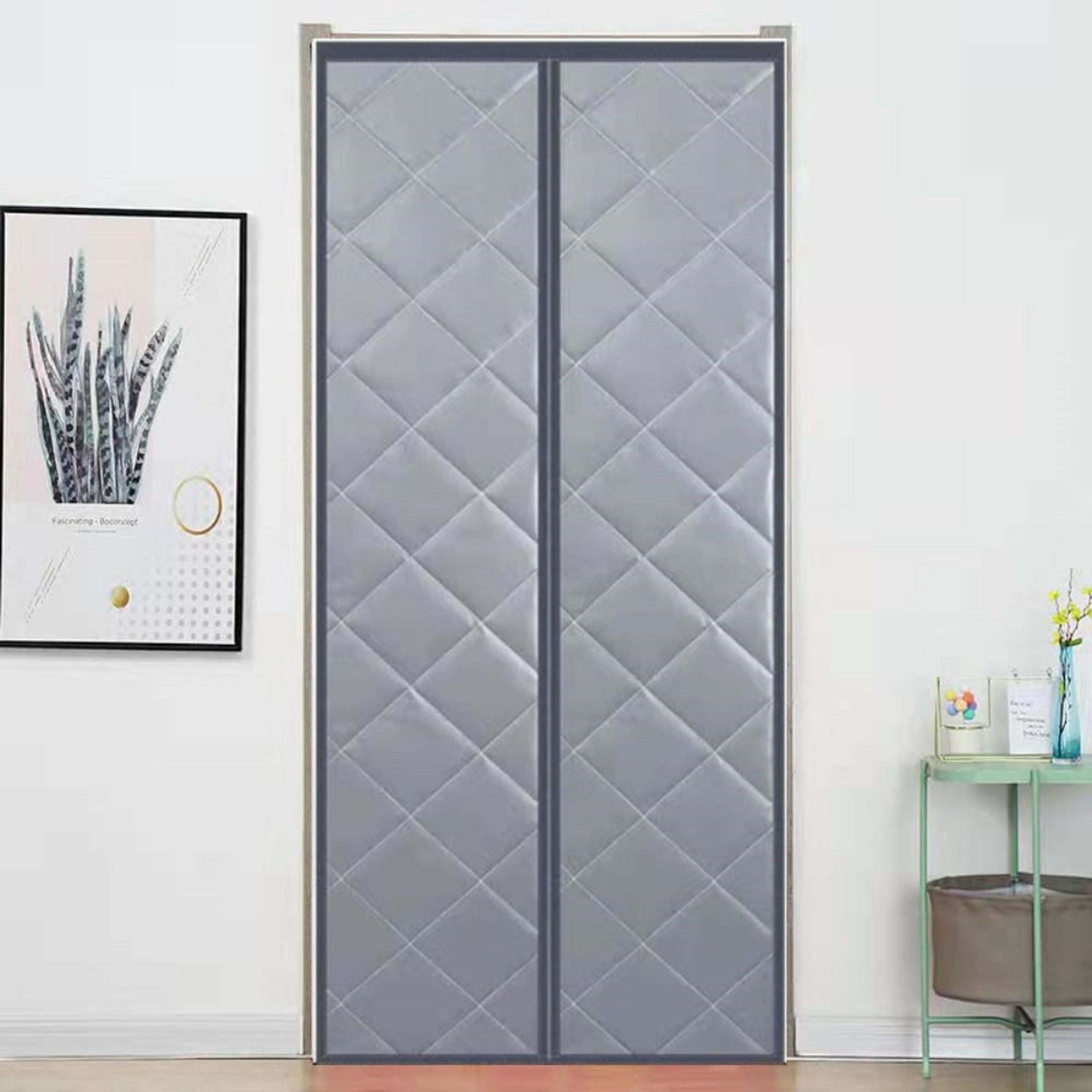 Door Draft Blocker Quilted Insulated Fabric Panel With Magnetic Strip Trim - Image 1