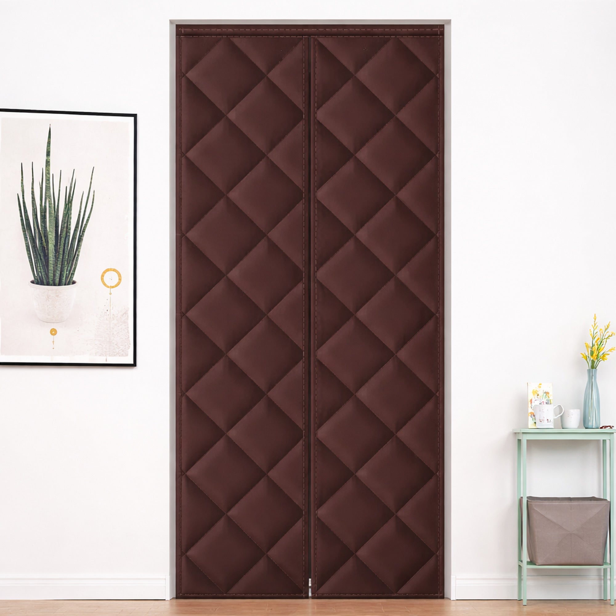 Door Draft Blocker Quilted Insulated Fabric Panel With Magnetic Strip Trim - Image 4