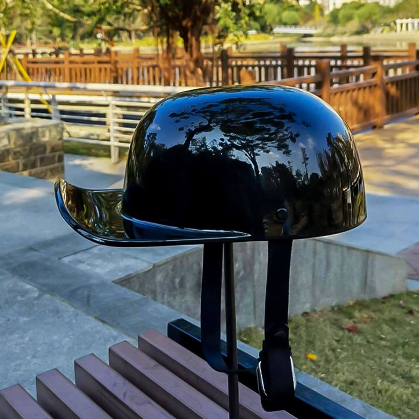 Dot Approved Motorcycle Helmet With Classic Cap Style And Adjustable Strap - Image 8