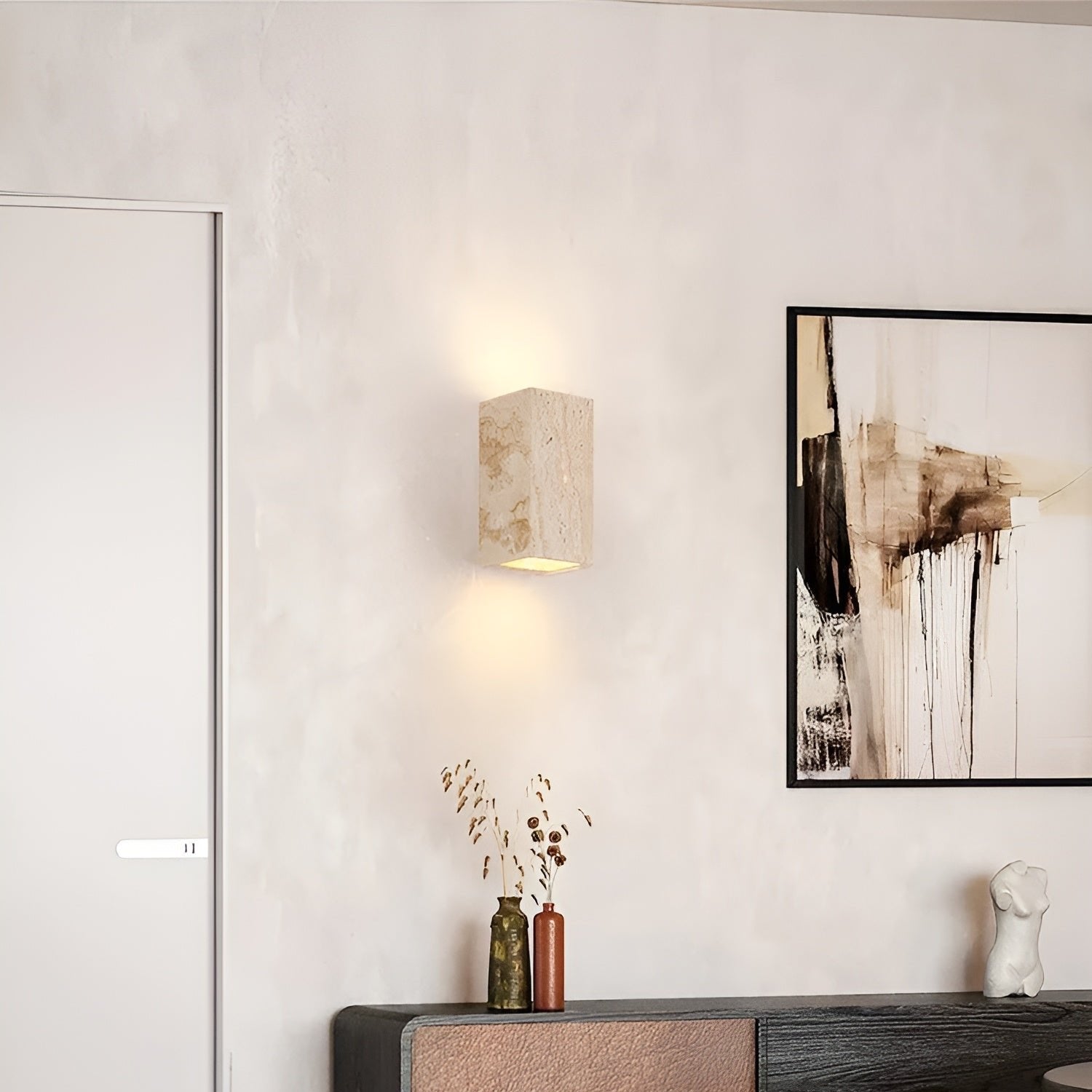 Minimalist Travertine Stone Square Outdoor Wall Light LED 1-Light Lasson Living