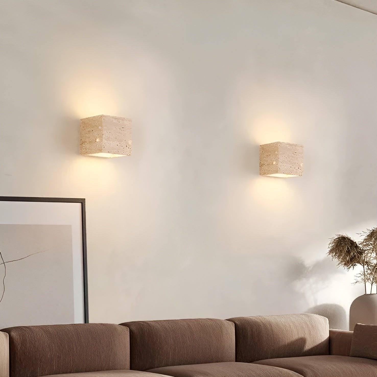 Minimalist Travertine Stone Square Outdoor Wall Light LED 1-Light Lasson Living