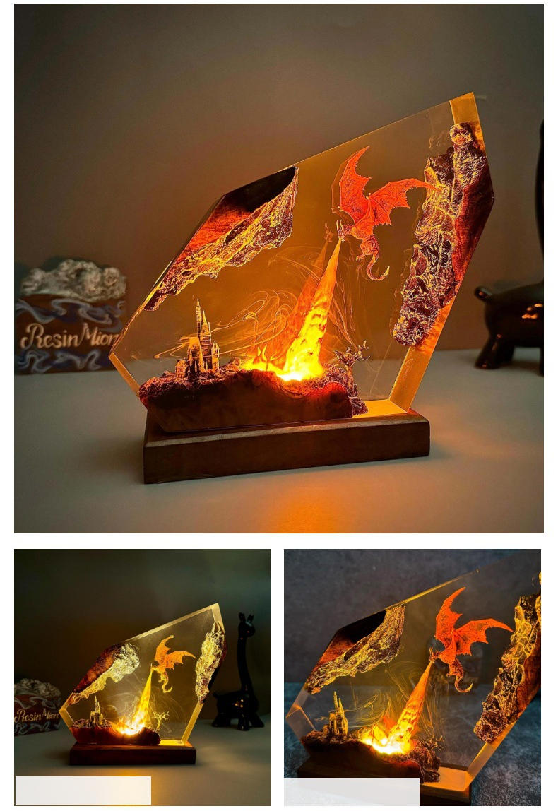 Dragon Resin Lamp Fire-Breathing Castle Desk Light Fantasy Craft Decor - Image 10