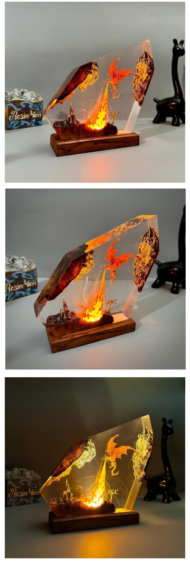 Dragon Resin Lamp Fire-Breathing Castle Desk Light Fantasy Craft Decor - Image 8