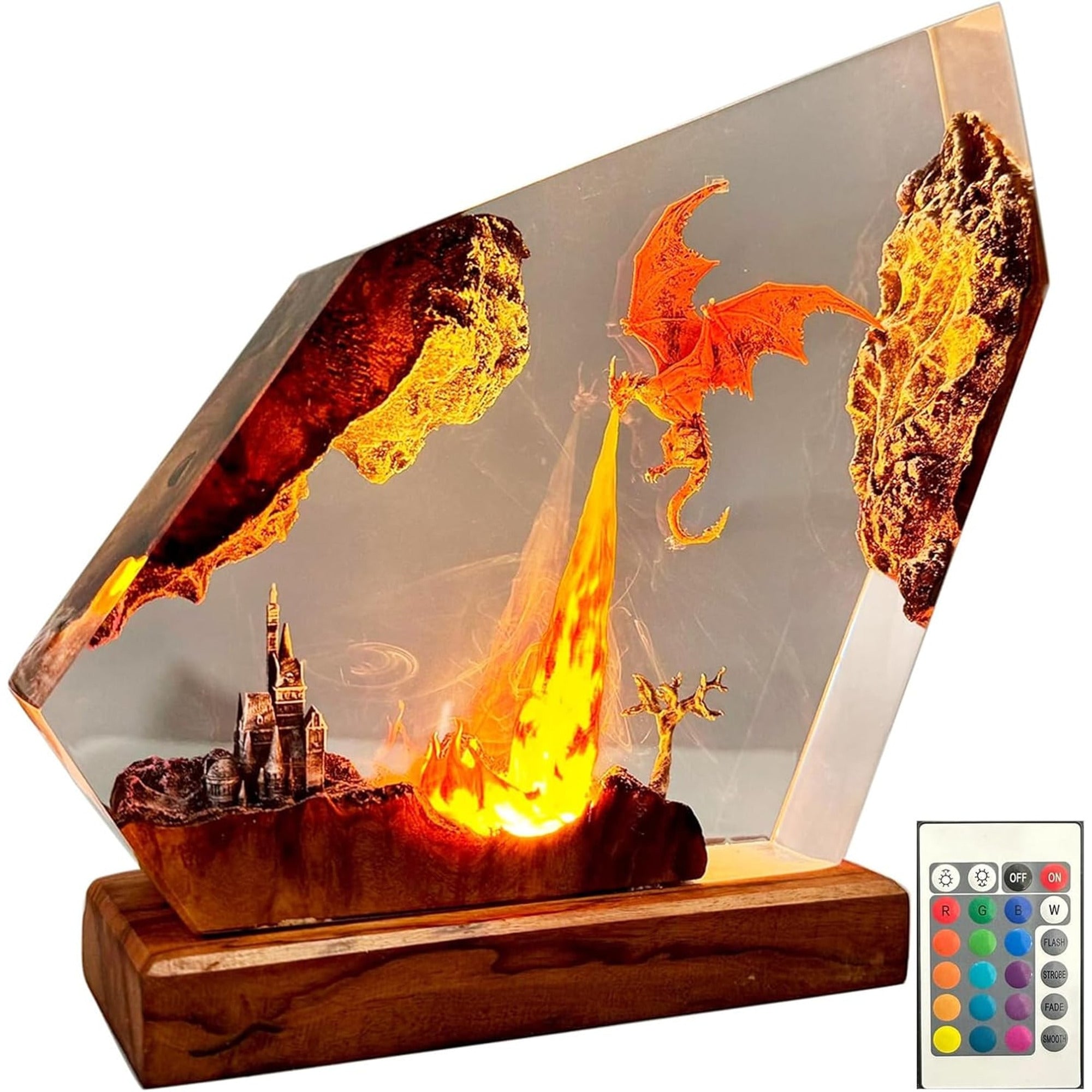 Dragon Resin Lamp Fire-Breathing Castle Desk Light Fantasy Craft Decor - Image 1