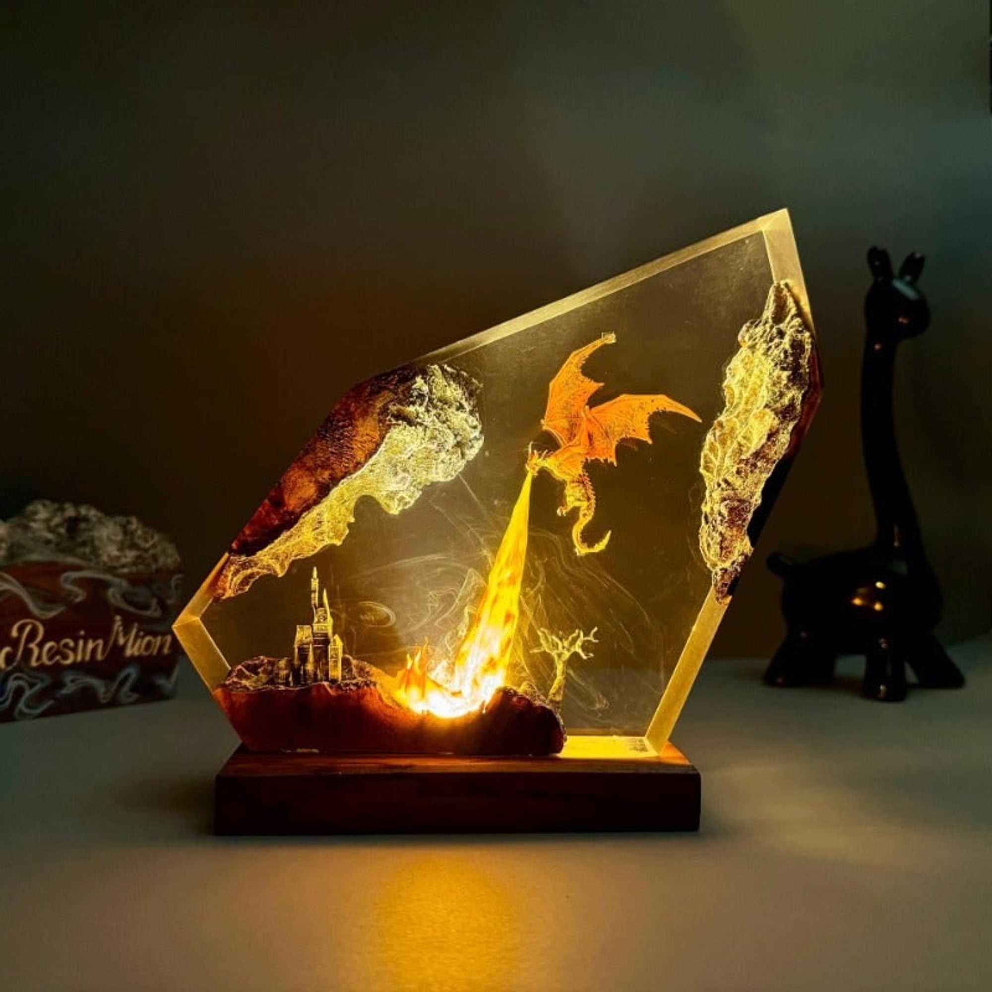 Dragon Resin Lamp Fire-Breathing Castle Desk Light Fantasy Craft Decor - Image 5