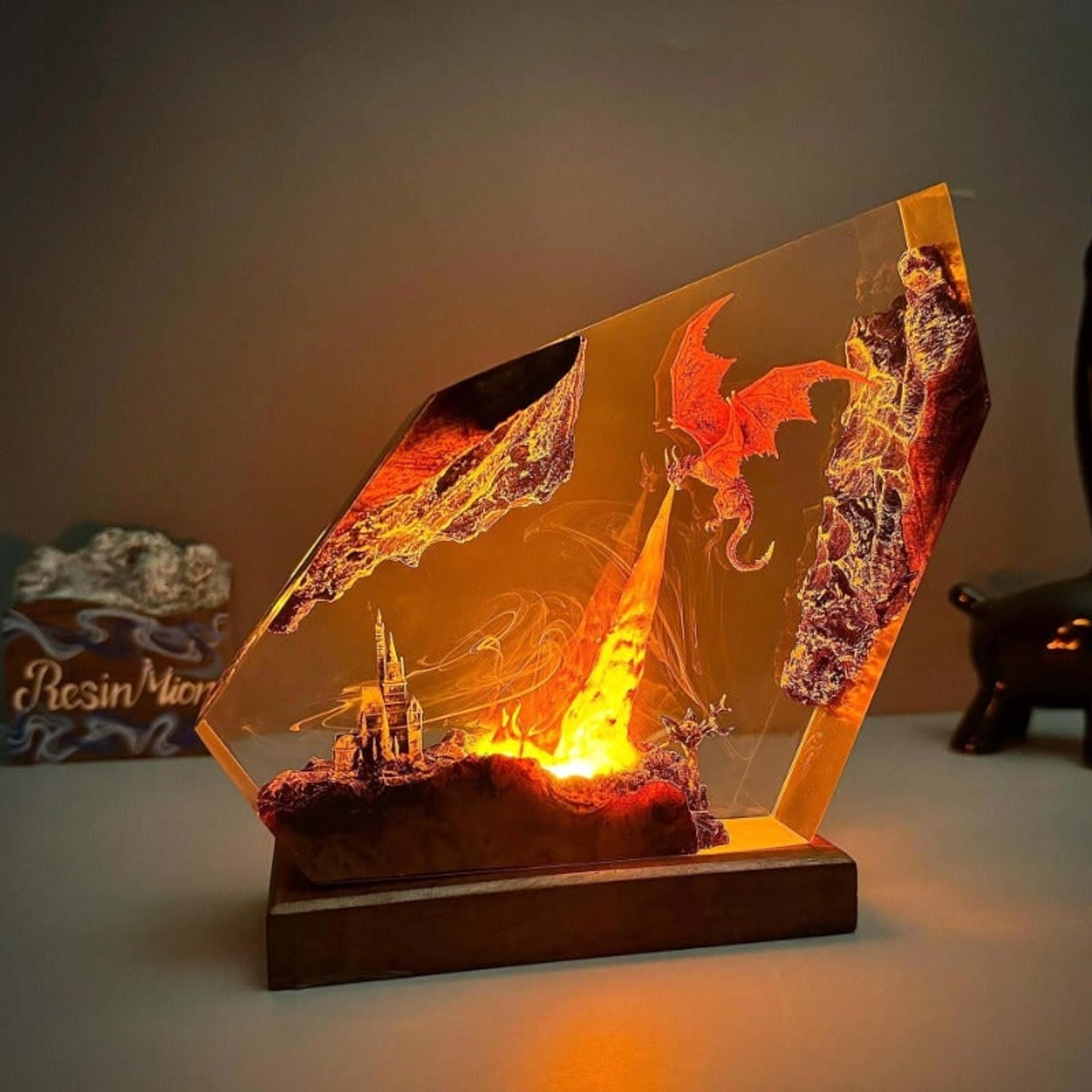 Dragon Resin Lamp Fire-Breathing Castle Desk Light Fantasy Craft Decor - Image 7