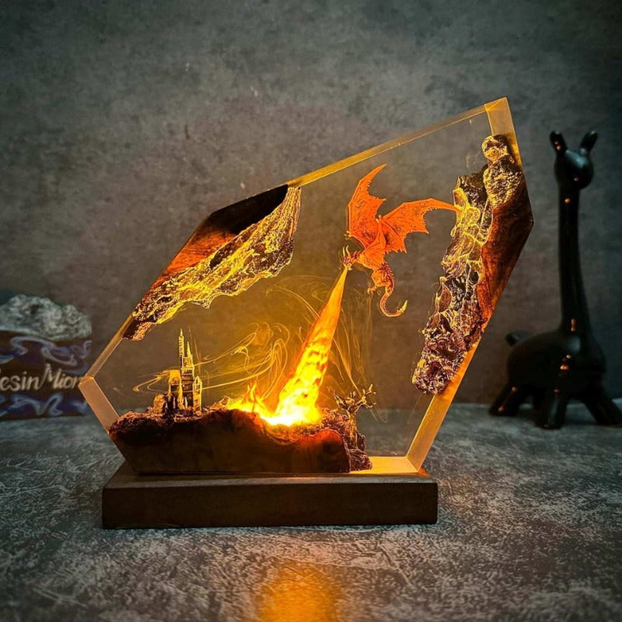 Dragon Resin Lamp Fire-Breathing Castle Desk Light Fantasy Craft Decor - Image 4