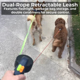 Dual Retractable Dog Leash With Built-In Flashlight And Waste Bag Holder - Image 4