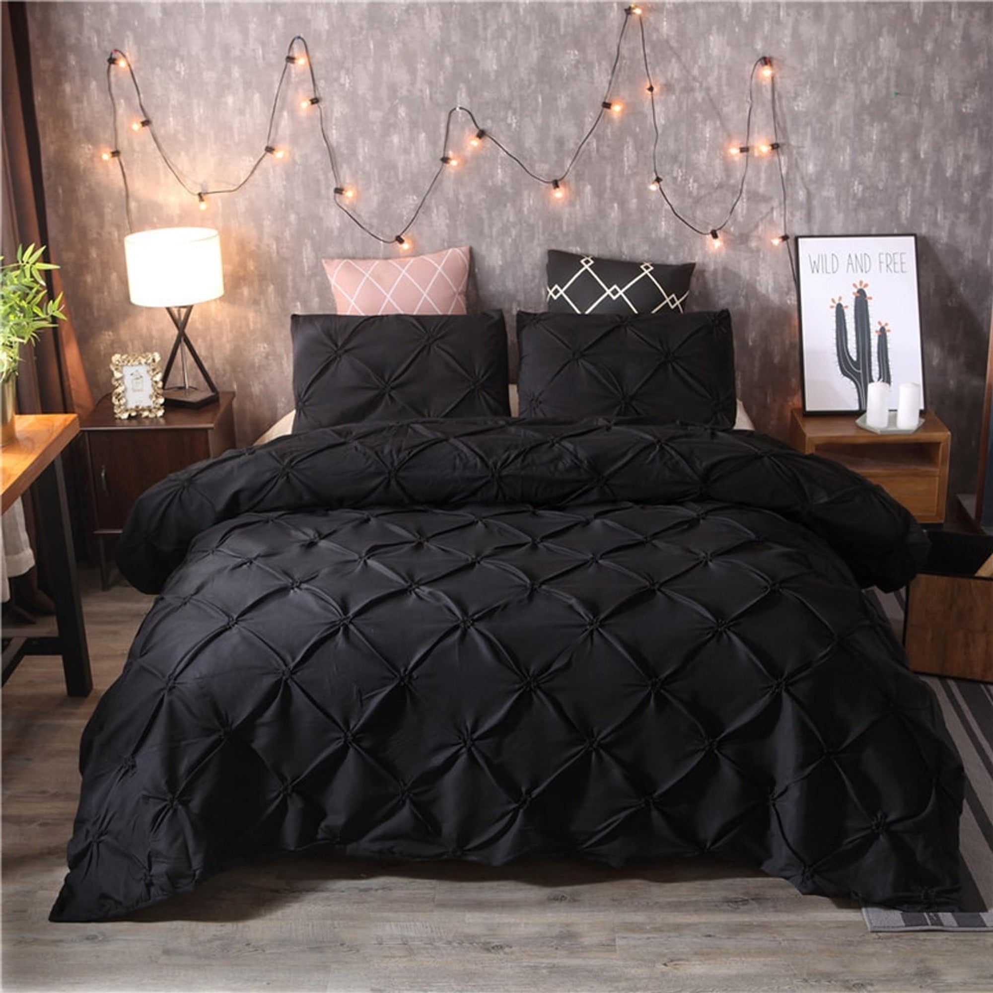 Duvet Cover Set Quilted Pinched Pleat Design Matching Pillowcases - Image 10