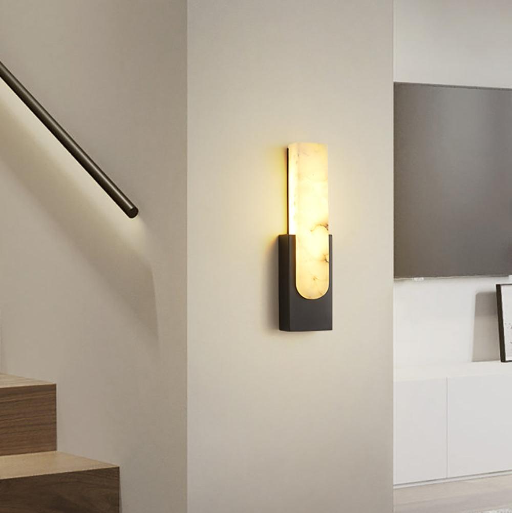Modern Alabaster-Effect Brass Wall Sconce LED 1-Light Lasson Living