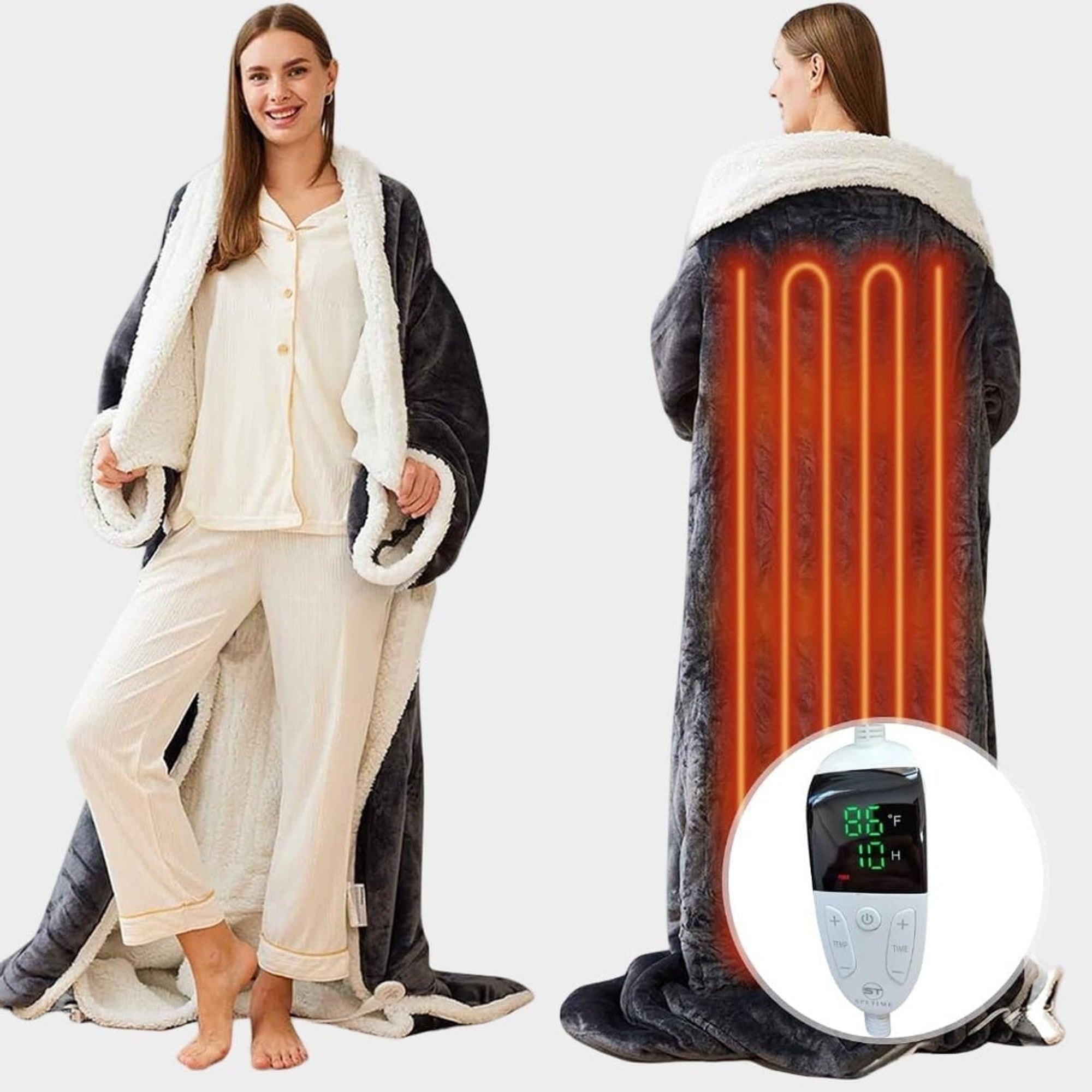 Electric Heated Blanket Wearable With Foot Pocket And Sherpa Fleece - Image 4