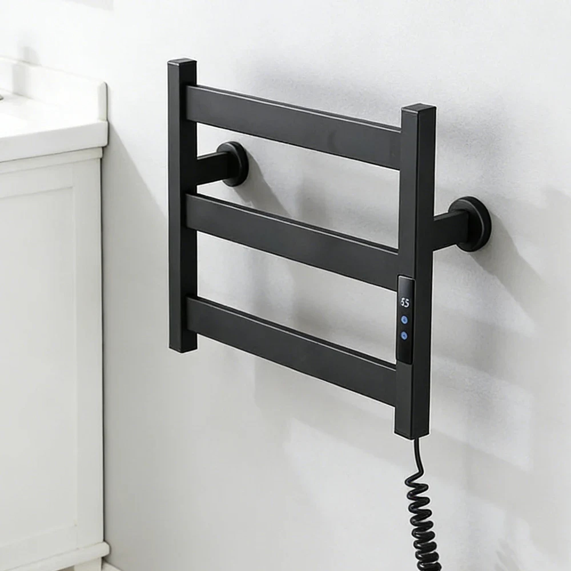 Electric Heated Towel Rack Modern 3 Bars Compact Warmer For Small Bathroom Timer Multi-Level Temperature Space Saving - Image 4