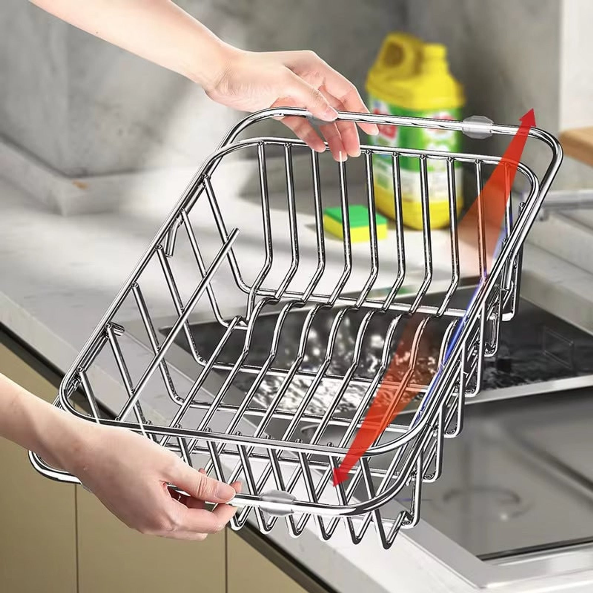 Expandable Sink Drainer Rack Adjustable Stainless Steel Dish Drying For Efficient Draining And Washing Space-Saving Kitchen Organizer - Image 2