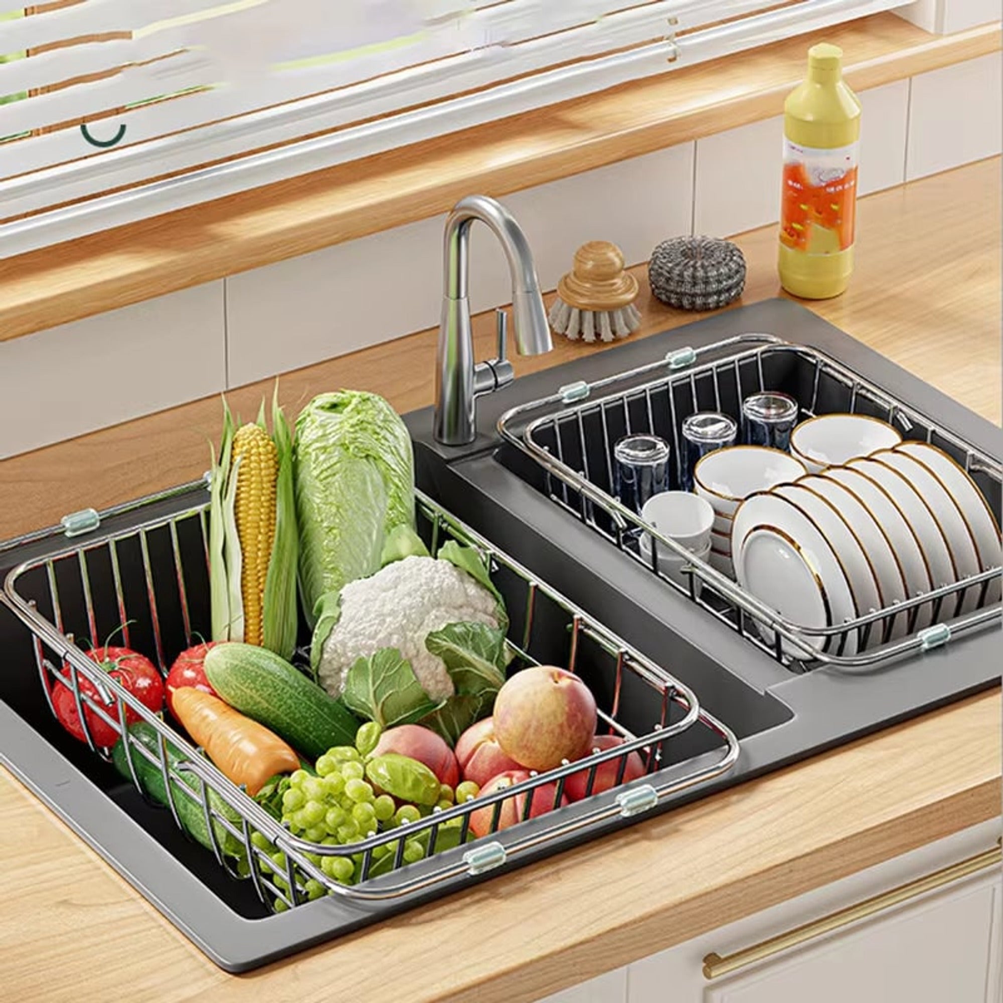 Expandable Sink Drainer Rack Adjustable Stainless Steel Dish Drying For Efficient Draining And Washing Space-Saving Kitchen Organizer - Image 4