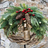 Farmhouse Christmas Wreath With Pinecones And Golden Bells - Image 5
