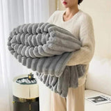 Faux Fur Striped Weighted Blanket With Plush Texture - Image 4