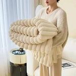 Faux Fur Striped Weighted Blanket With Plush Texture - Image 6