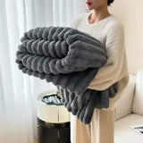 Faux Fur Striped Weighted Blanket With Plush Texture - Image 7