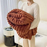 Faux Fur Striped Weighted Blanket With Plush Texture - Image 8