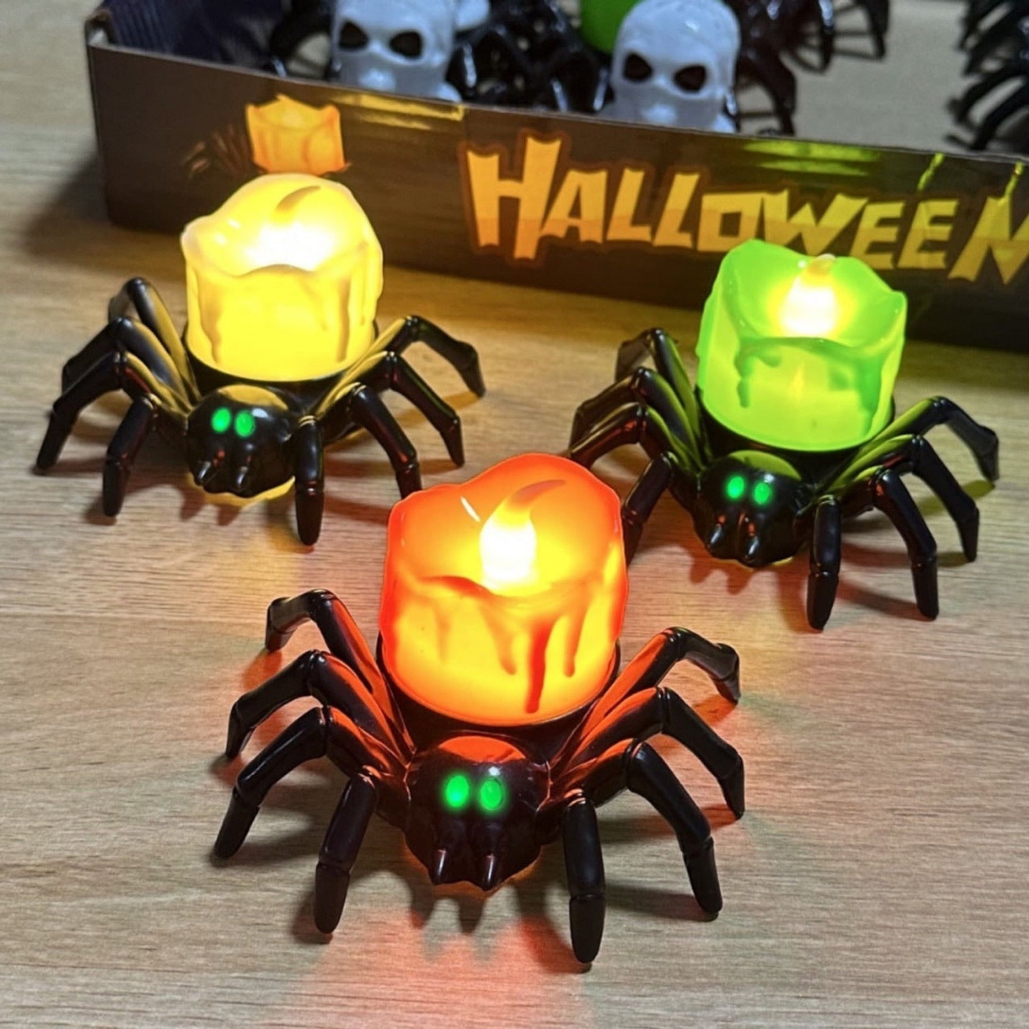 Flameless LED Battery Operated Halloween Candlelight With Spider Decoration - Image 1