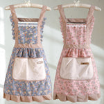Floral Cooking Apron With Pockets Adjustable Fit For Stylish Kitchen Protection - Image 1
