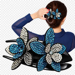 Flower Hair Clip With Rhinestone And Pearl Leather-Padded Double Bloom - Image 1