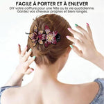 Flower Hair Clip With Rhinestone And Pearl Leather-Padded Double Bloom - Image 9