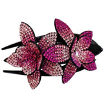 Flower Hair Clip With Rhinestone And Pearl Leather-Padded Double Bloom - Image 6