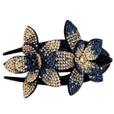 Flower Hair Clip With Rhinestone And Pearl Leather-Padded Double Bloom - Image 7
