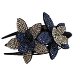 Flower Hair Clip With Rhinestone And Pearl Leather-Padded Double Bloom - Image 5