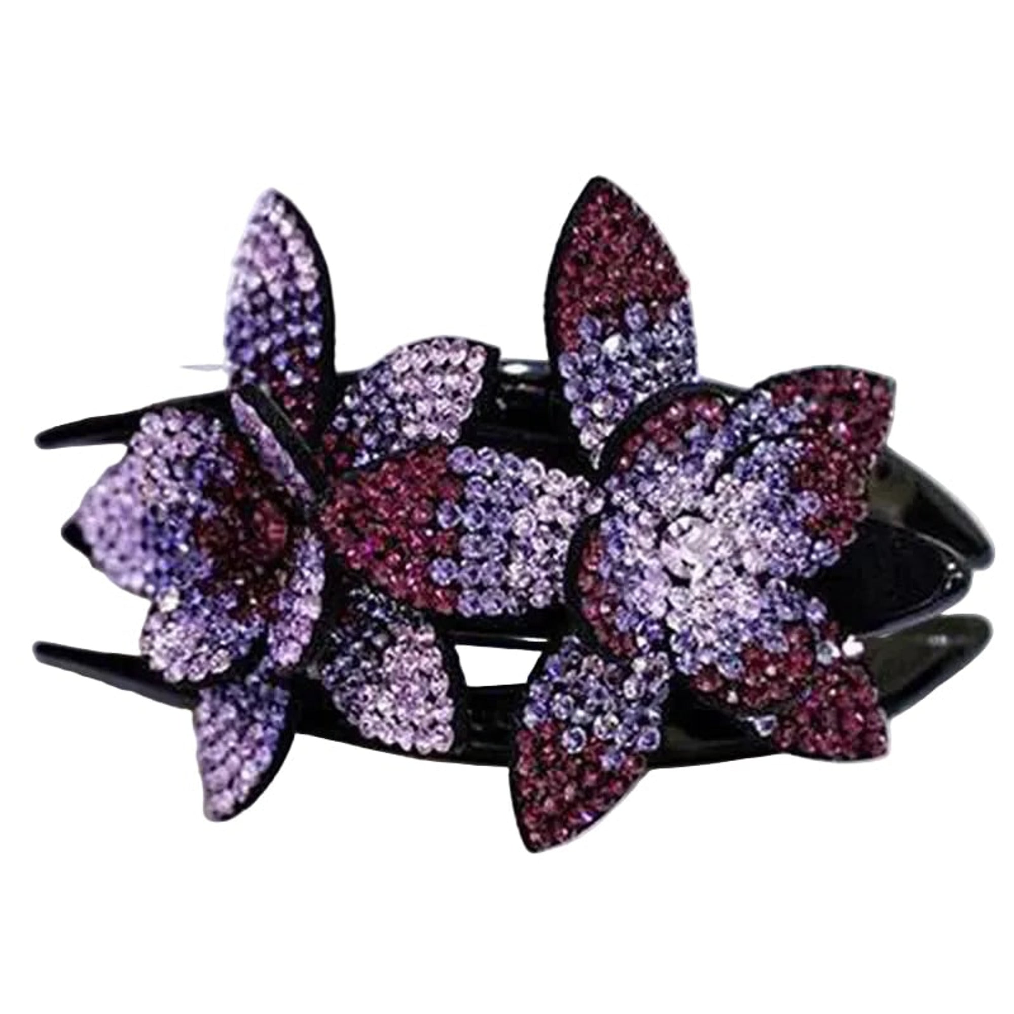 Flower Hair Clip With Rhinestone And Pearl Leather-Padded Double Bloom - Image 4