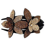 Flower Hair Clip With Rhinestone And Pearl Leather-Padded Double Bloom - Image 8