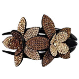 Flower Hair Clip With Rhinestone And Pearl Leather-Padded Double Bloom - Image 8