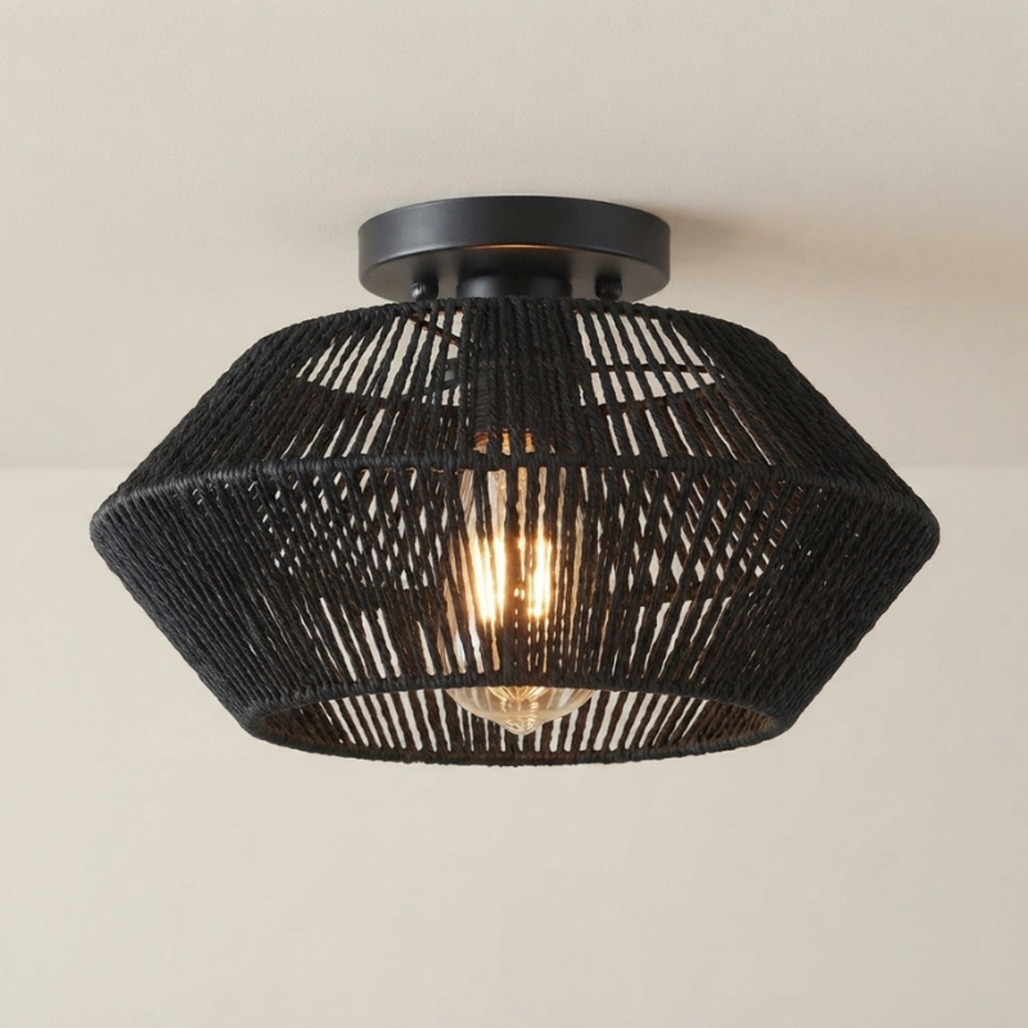 Flush Mount Ceiling Light Handwoven Bamboo Integrated LED - Image 1